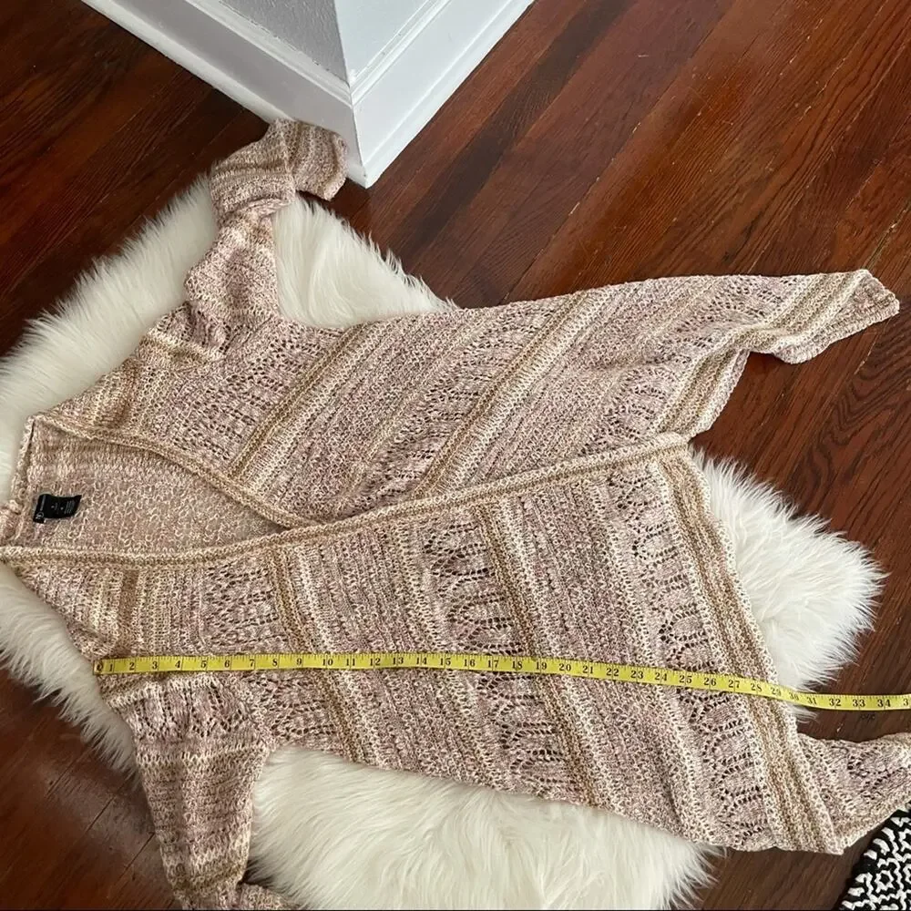 Tan Pink Open Cardigan Open Knit by New Directions size small Fall Layer Sweater